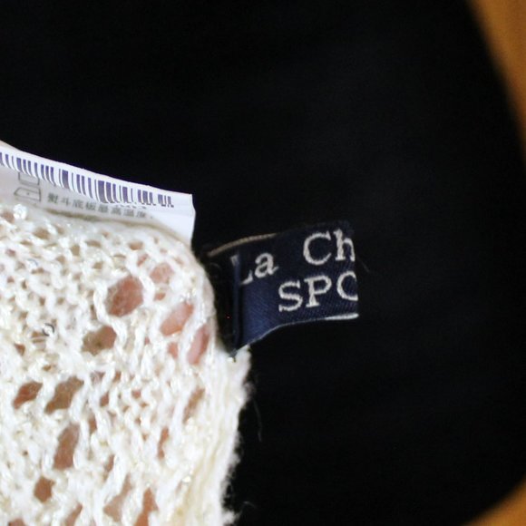 La Chapelle Sport Sweater White Silver Sequins Open Knit Large High Low CA136 - Picture 9 of 11